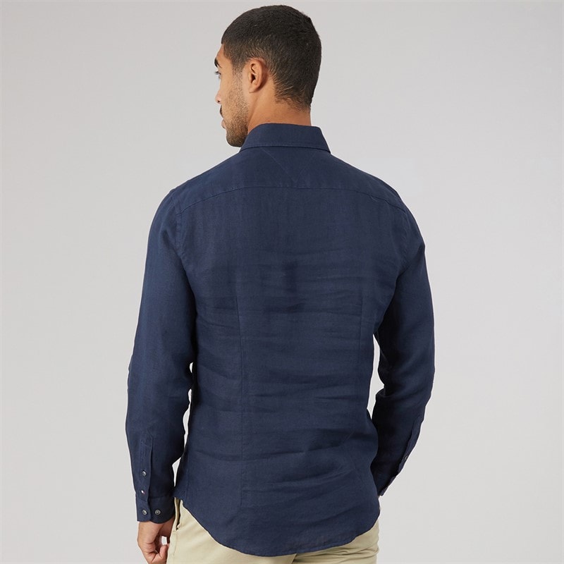 Tommy Hilfiger Mens DC Linen Long Sleeve Shirt Navy Iris - Image 2