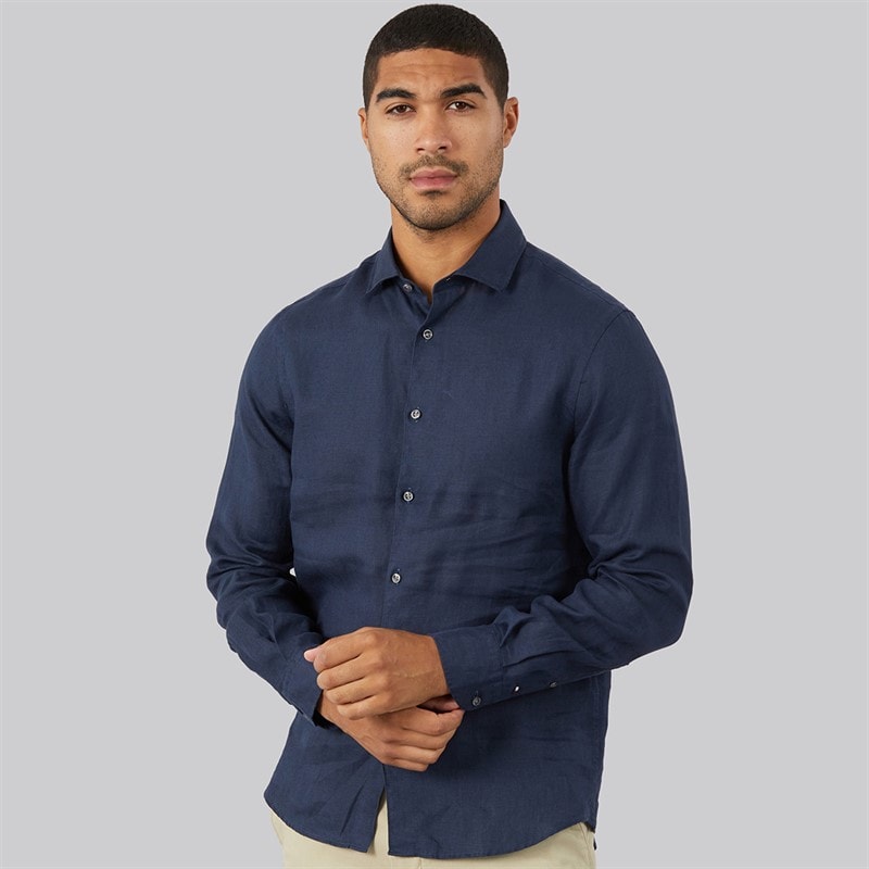 Tommy Hilfiger Mens DC Linen Long Sleeve Shirt Navy Iris - Image 3