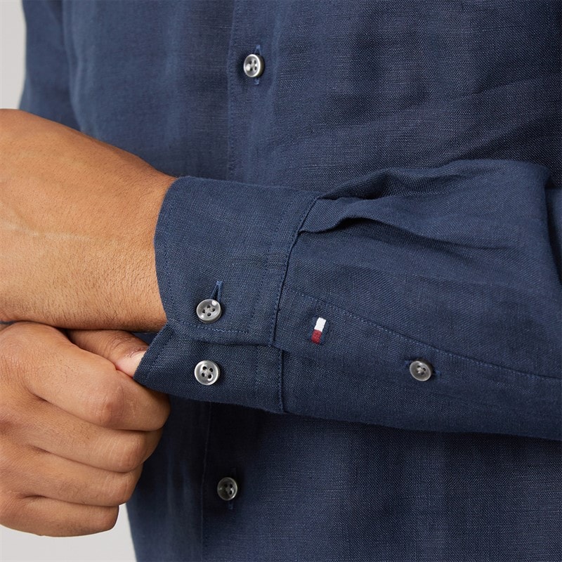 Tommy Hilfiger Mens DC Linen Long Sleeve Shirt Navy Iris - Image 5