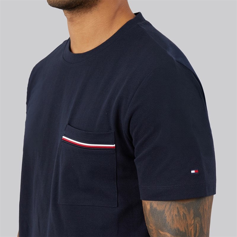 Tommy Hilfiger Mens Global Stripe Pique T-Shirt Desert Sky - Image 3