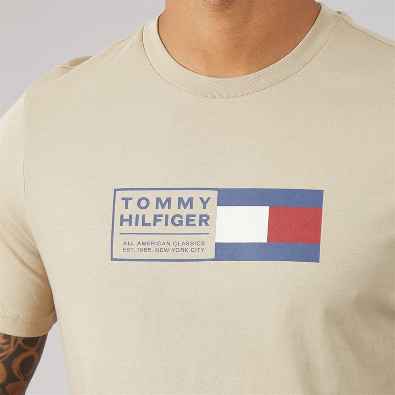 Tommy Hilfiger Mens Brand Love Text Box T-Shirt Sandalwood - Image 3