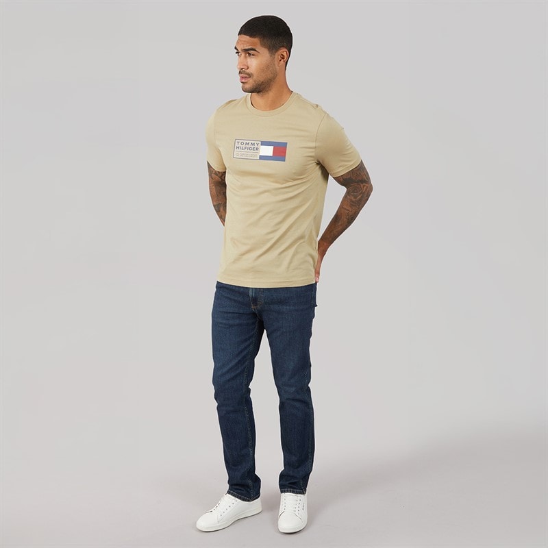 Tommy Hilfiger Mens Brand Love Text Box T-Shirt Sandalwood - Image 4