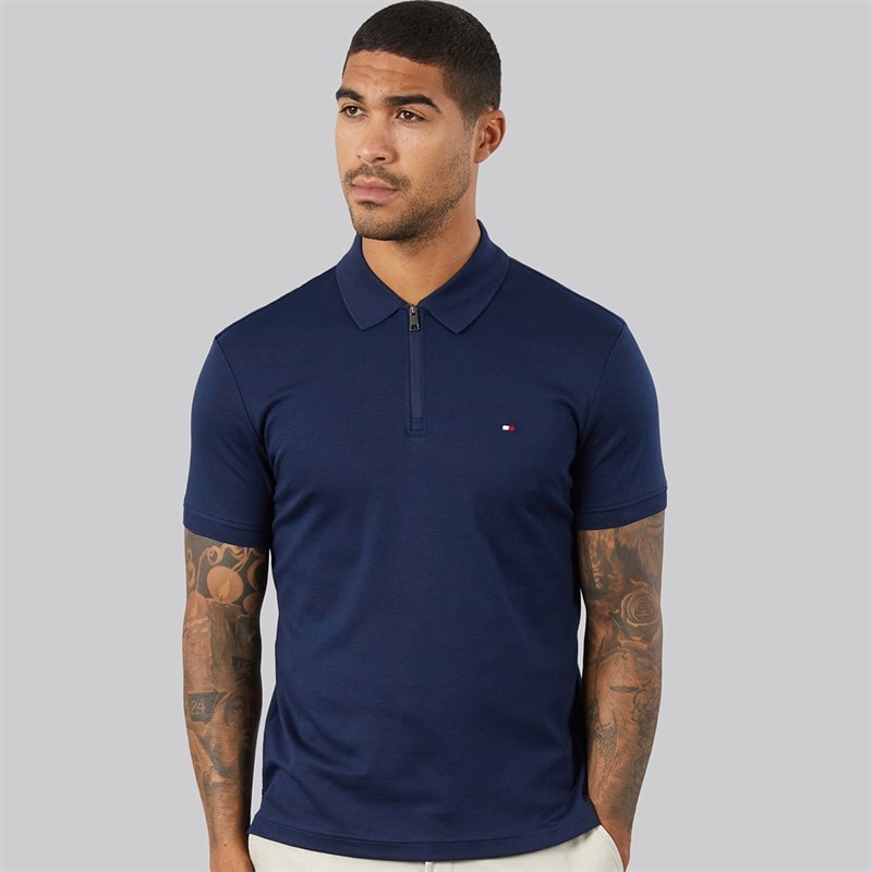 Tommy Hilfiger Mens Interlock Zip Reg Polo Shirt Carbon Navy - Image 3