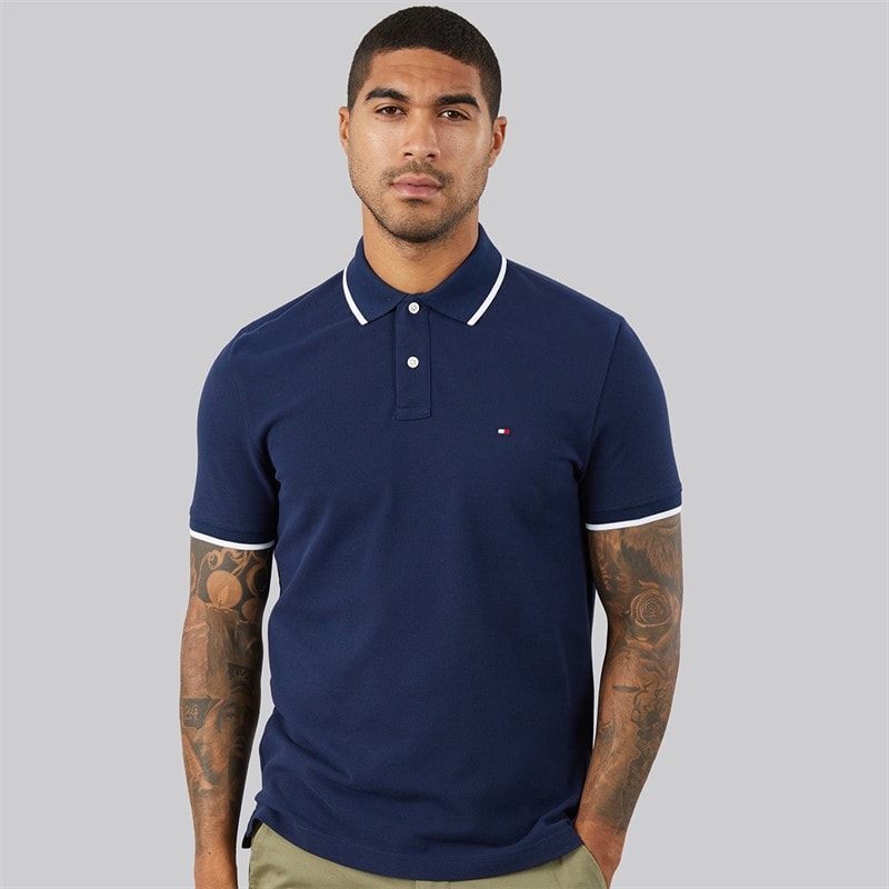 Tommy Hilfiger Mens Pique Undercollar Polo Shirt Carbon Navy - Image 3