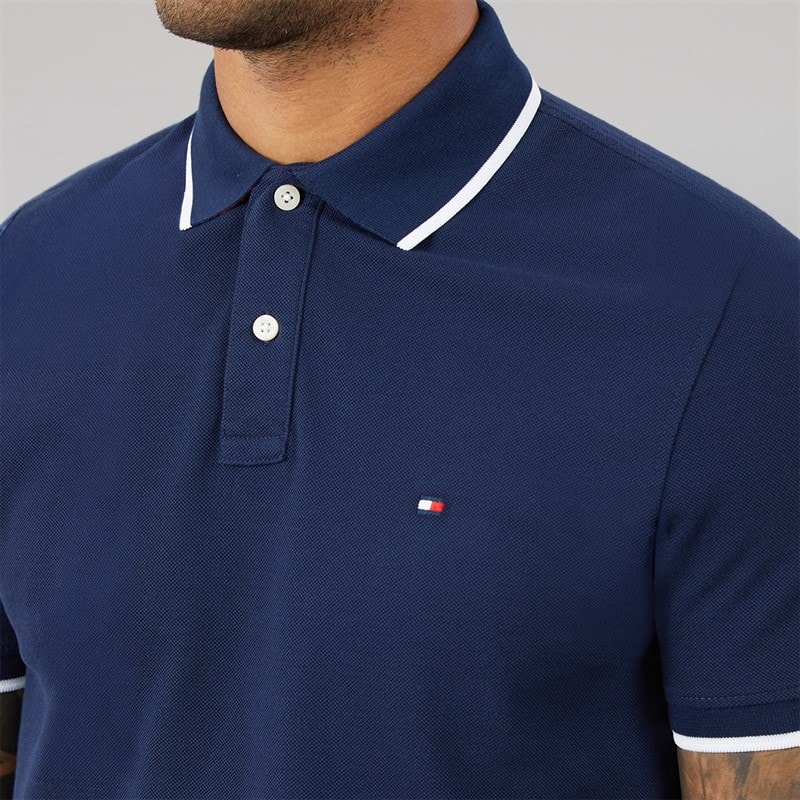 Tommy Hilfiger Mens Pique Undercollar Polo Shirt Carbon Navy - Image 5