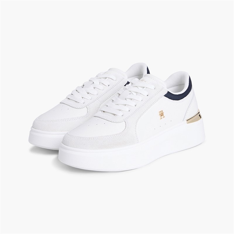 Tommy Hilfiger Womens Satin Platform Trainers Ecru/Space Blue - Image 2