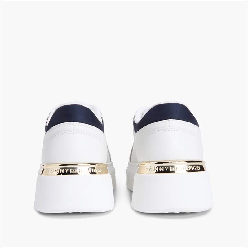 Tommy Hilfiger Womens Satin Platform Trainers Ecru/Space Blue - Image 3