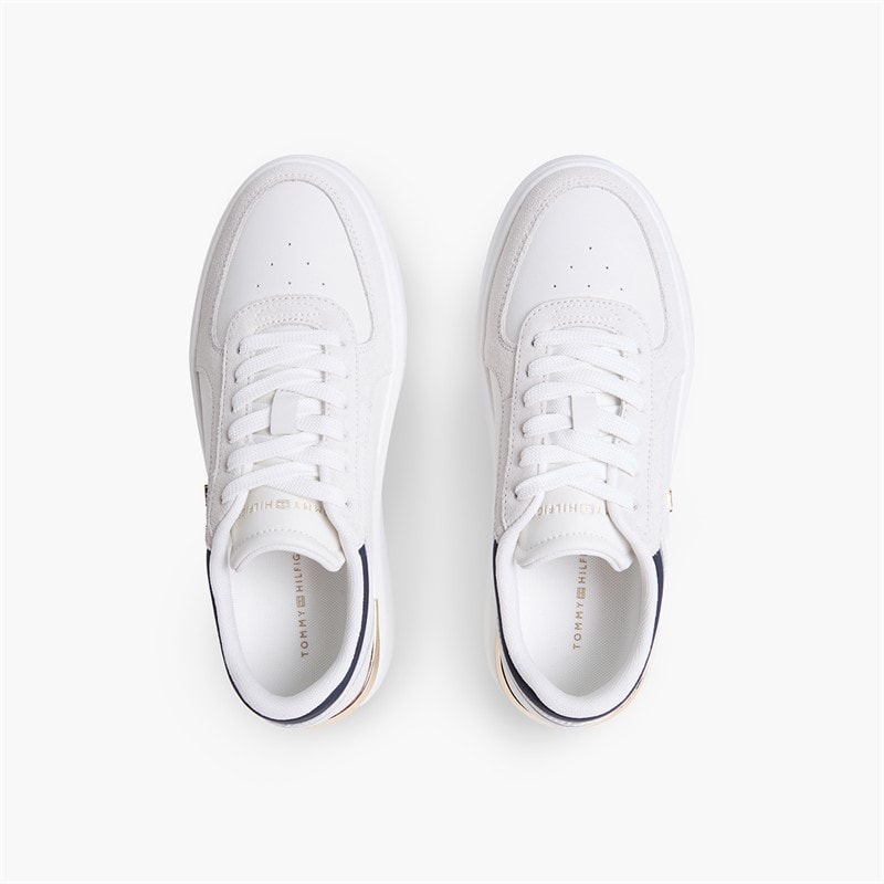 Tommy Hilfiger Womens Satin Platform Trainers Ecru/Space Blue - Image 4