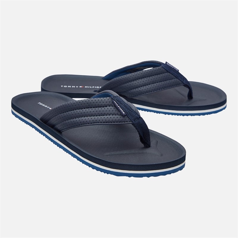 Tommy Hilfiger Mens Comfort Padded Perf Flip Flops Desert Sky