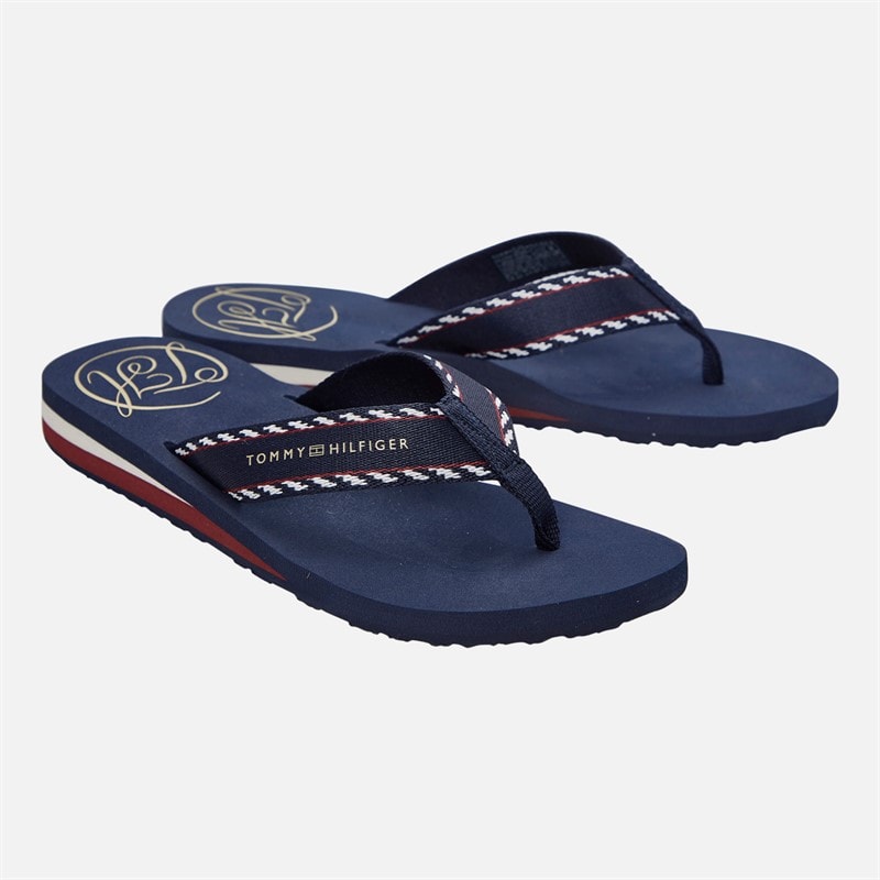 Tommy Hilfiger Womens Webbing Flip Flops Space Blue