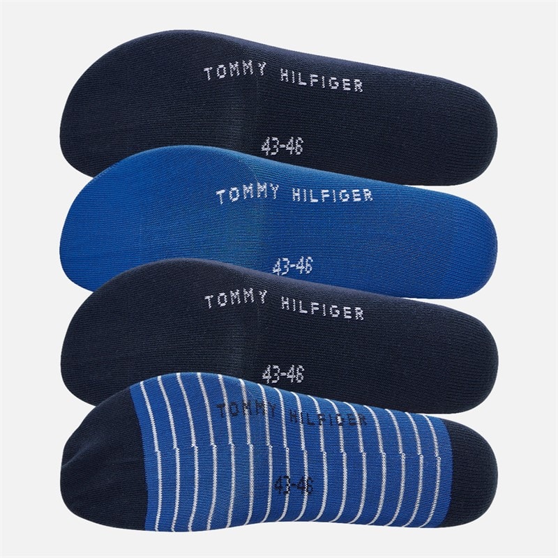 Tommy Hilfiger Mens Check Stripe Four Pack Crew Socks Blue - Image 2