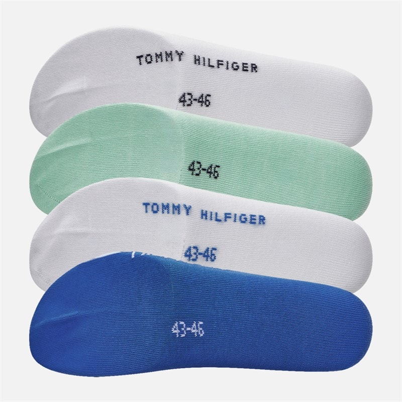 Tommy Hilfiger Mens Logo Stripe Four Pack Trainer Socks Green/Blue - Image 2