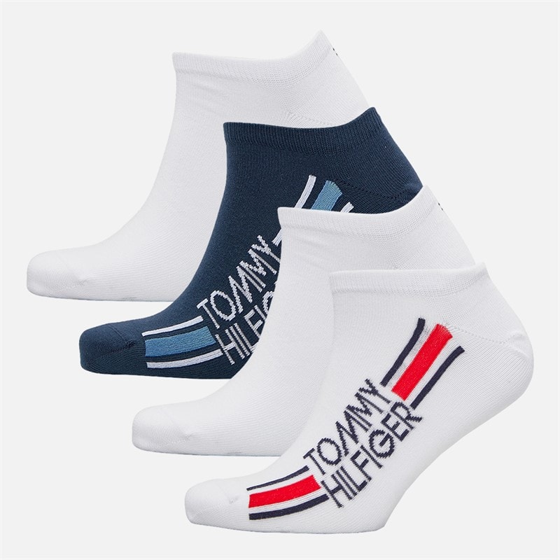 Tommy Hilfiger Mens Logo Stripe Four Pack Trainer Socks White/Navy