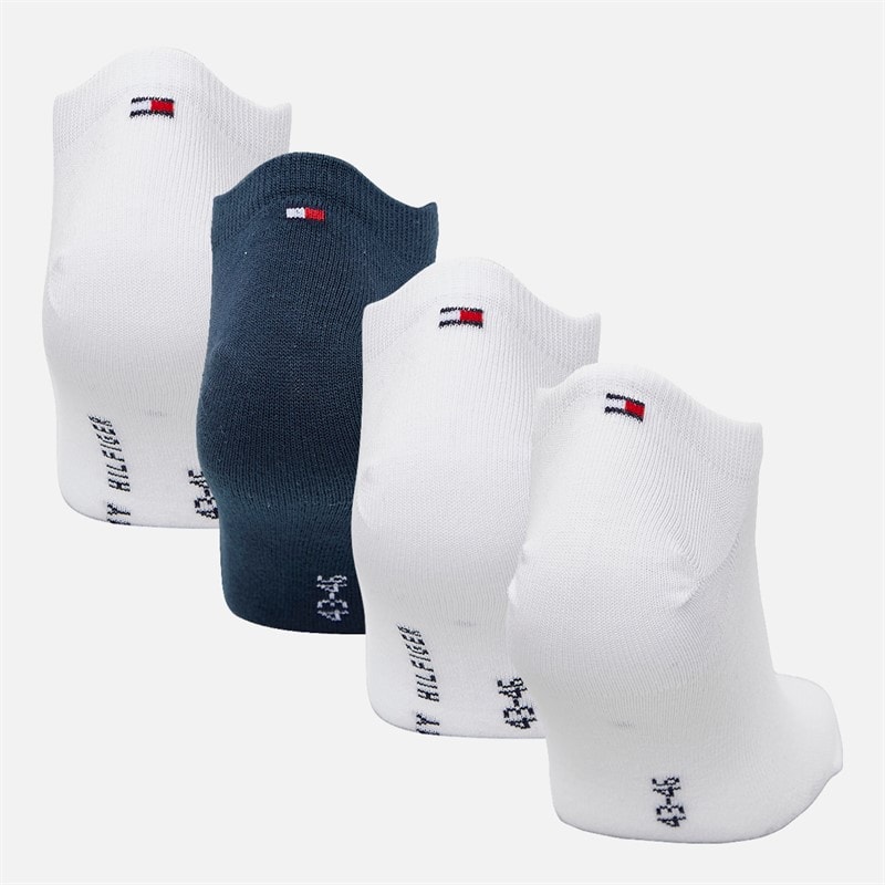 Tommy Hilfiger Mens Logo Stripe Four Pack Trainer Socks White/Navy - Image 3