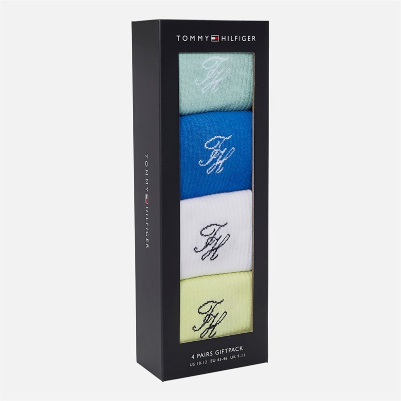 Tommy Hilfiger Mens Monogram Four Pack Gift Box Crew Socks Multi - Image 5