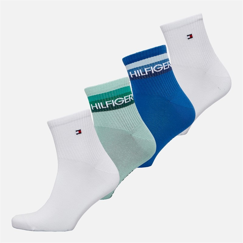 Tommy Hilfiger Mens Four Pack Quarter Socks Blue/Green