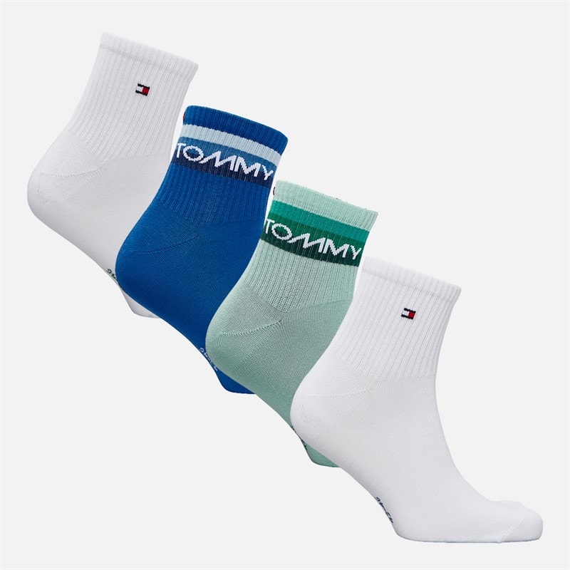 Tommy Hilfiger Mens Four Pack Quarter Socks Blue/Green - Image 2