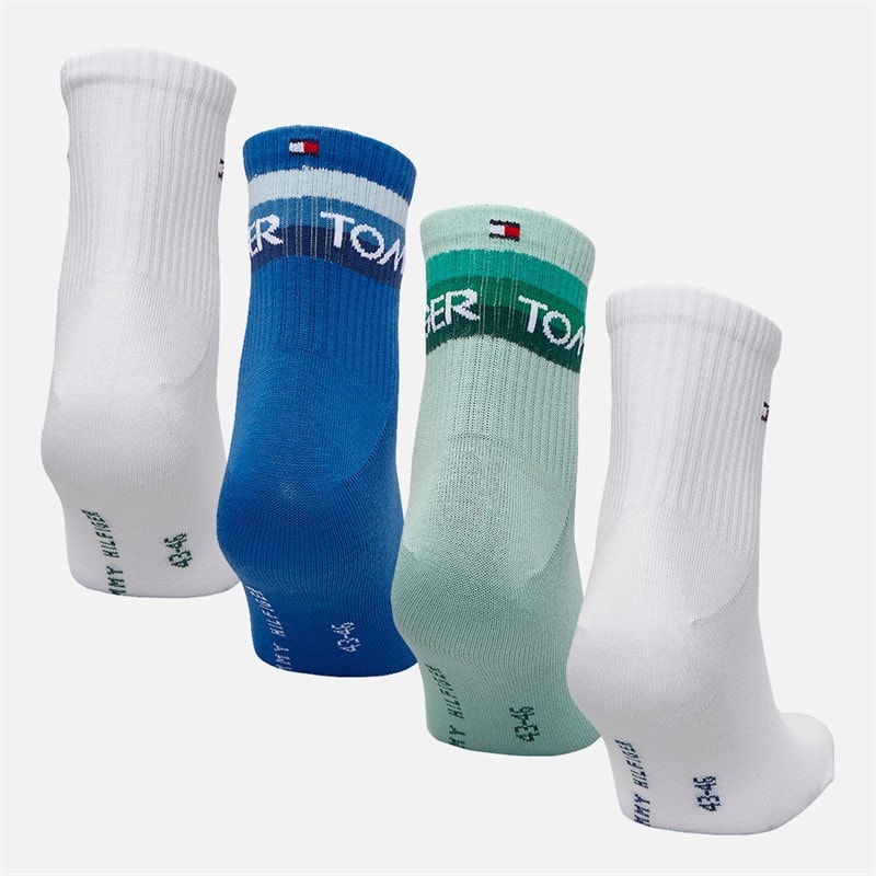 Tommy Hilfiger Mens Four Pack Quarter Socks Blue/Green - Image 4