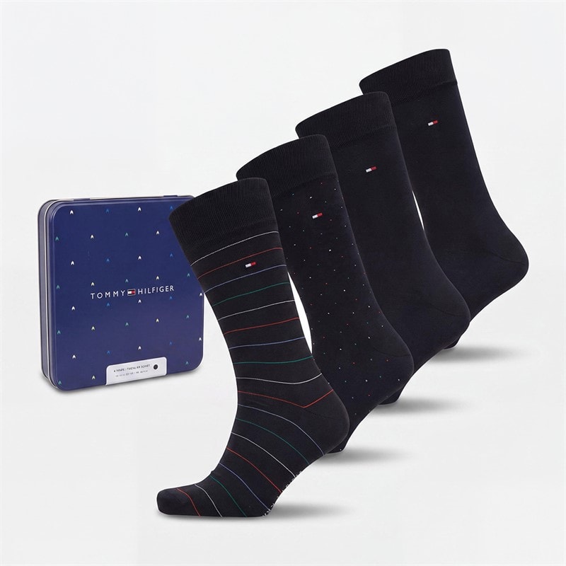 Tommy Hilfiger Mens Four Pack Gift Box Crew Socks Black - Image 1