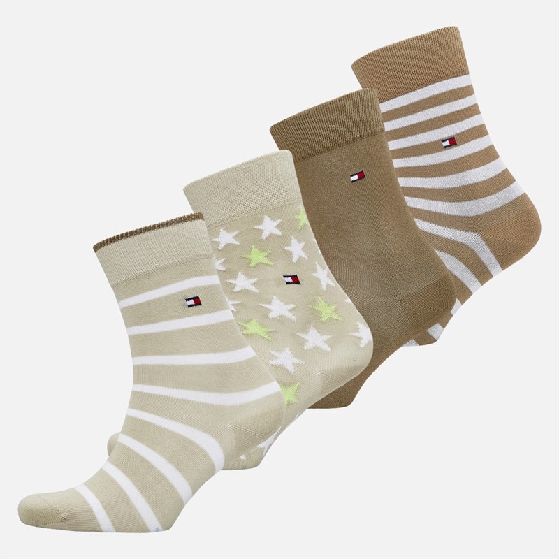 Tommy Hilfiger Kids Breton Stripe Star Four Pack Crew Socks Black/Sand