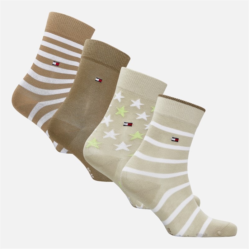 Tommy Hilfiger Kids Breton Stripe Star Four Pack Crew Socks Black/Sand - Image 2