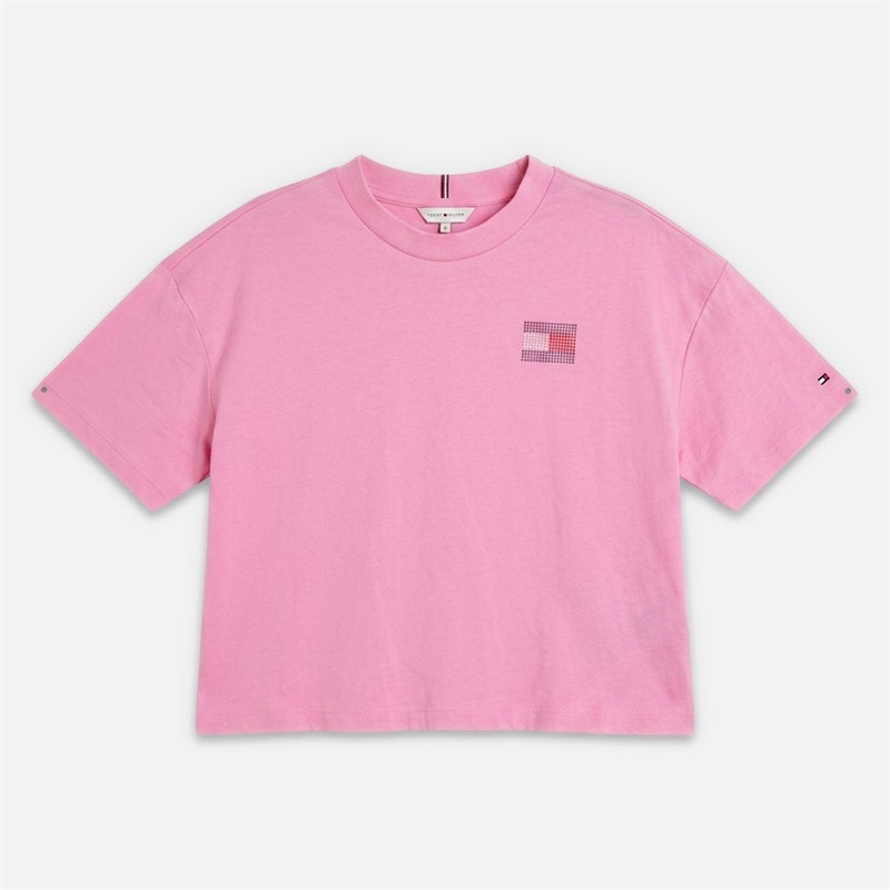 Tommy Hilfiger Girls Rhinestone T-Shirt Pink Stripe