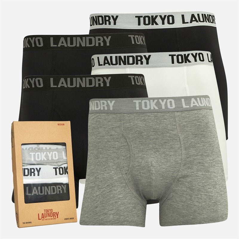 Tokyo Laundry Mens Jax Five Pack Boxers Black/Light Grey Marl/Bright White/Black/Black