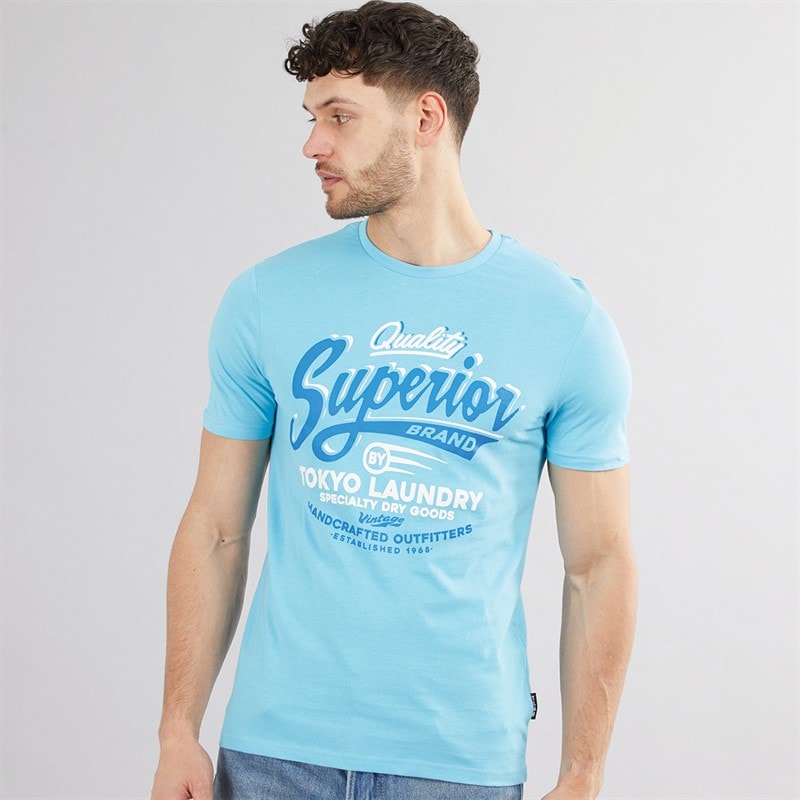 Tokyo Laundry Mens Argyle T-Shirt Blue