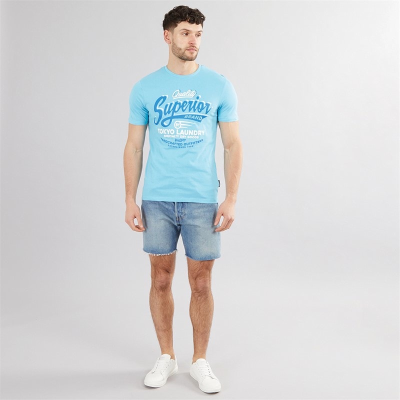 Tokyo Laundry Mens Argyle T-Shirt Blue - Image 3