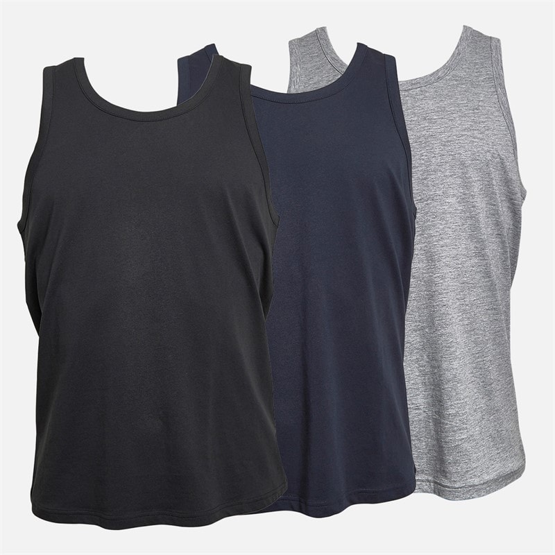 Tokyo Laundry Mens Albacore Three Pack Vests Light Grey Marl/Sky Captain Navy/Jet Black - Image 1