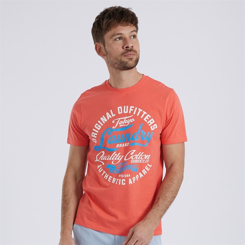 Tokyo Laundry Mens Bruton T-Shirt Hot Coral - Image 1