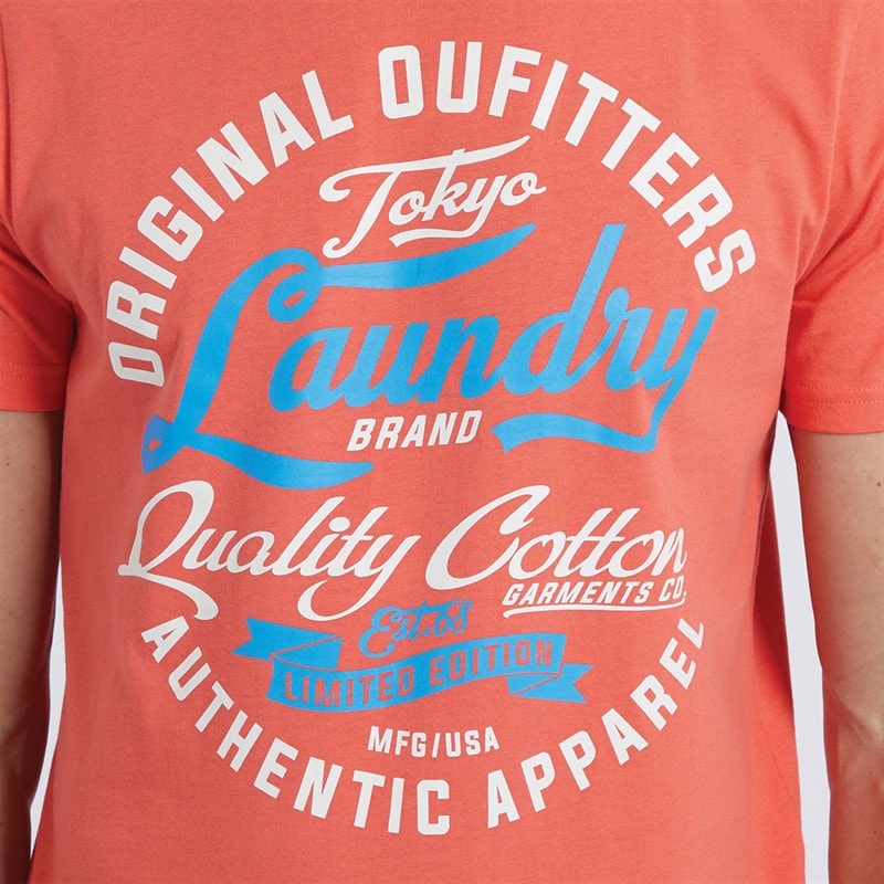 Tokyo Laundry Mens Bruton T-Shirt Hot Coral - Image 3
