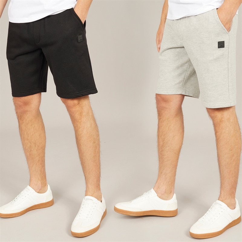 Tokyo Laundry Mens Helm Two Pack Jersey Shorts Light Grey Marl/Jet Black