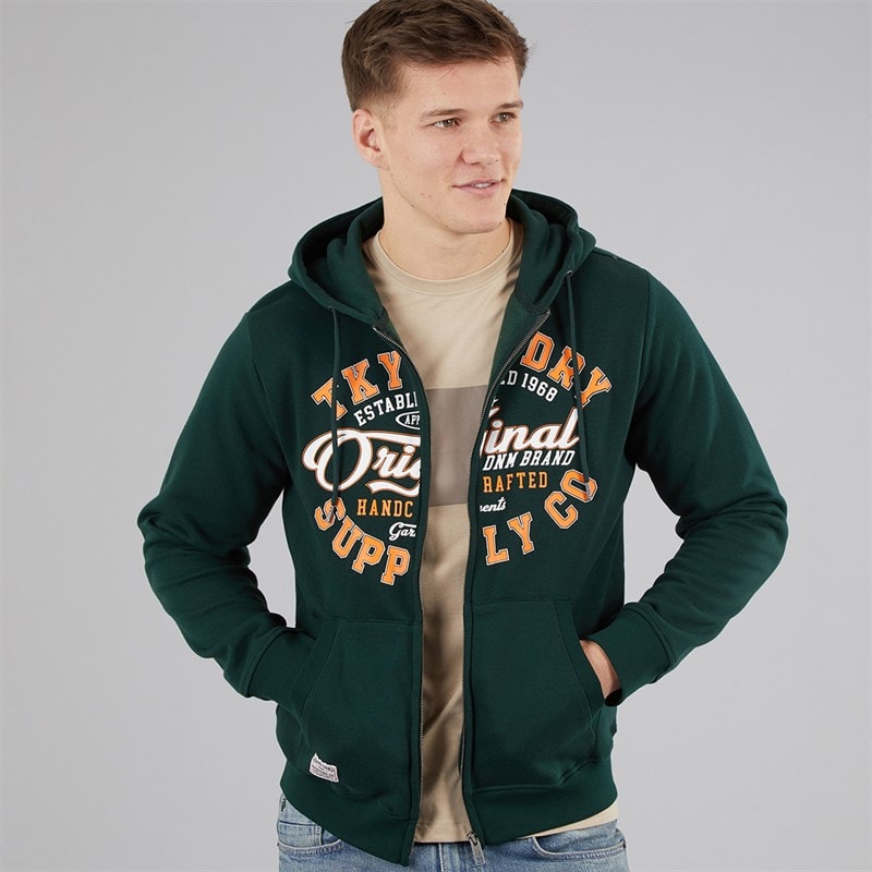 Tokyo Laundry Mens Ripon Zip Through Hoodie Green - Image 1