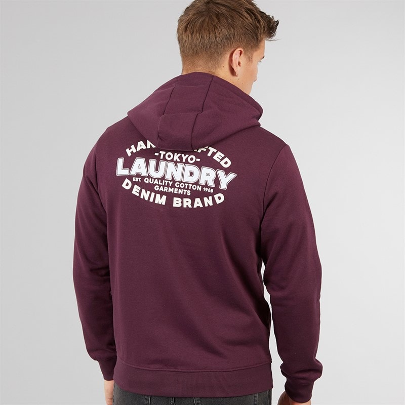 Tokyo Laundry Mens Stonefall Zip Through Hoodie Winetasting - Image 2