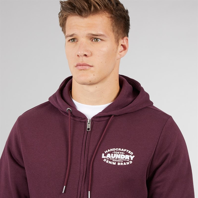 Tokyo Laundry Mens Stonefall Zip Through Hoodie Winetasting - Image 3