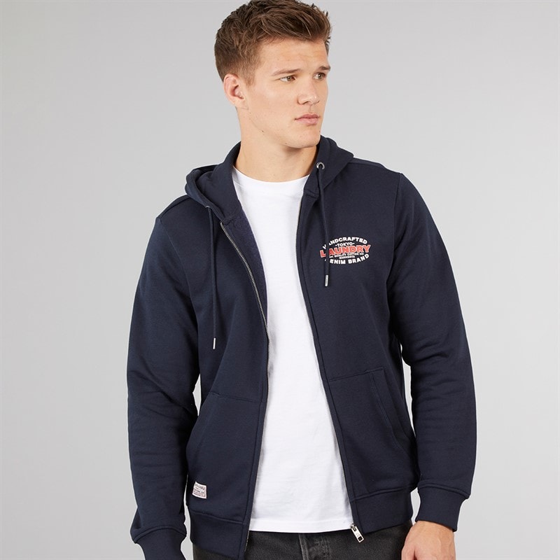 Tokyo Laundry Mens Stonefall Zip Through Hoodie Navy - Image 1