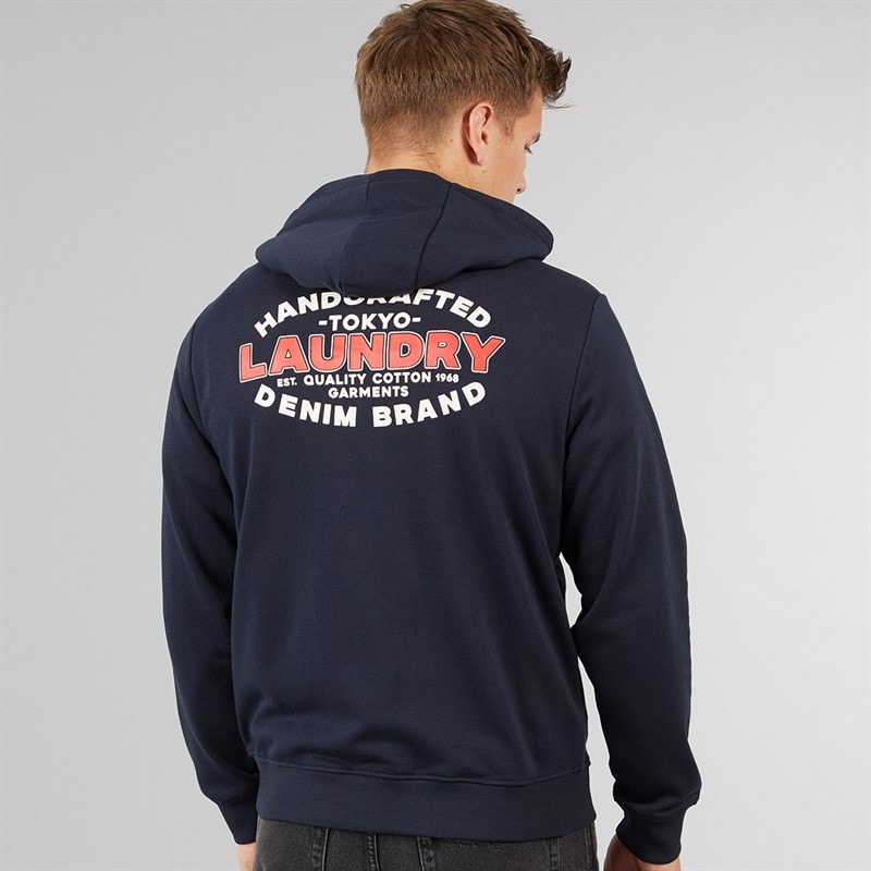 Tokyo Laundry Mens Stonefall Zip Through Hoodie Navy - Image 2