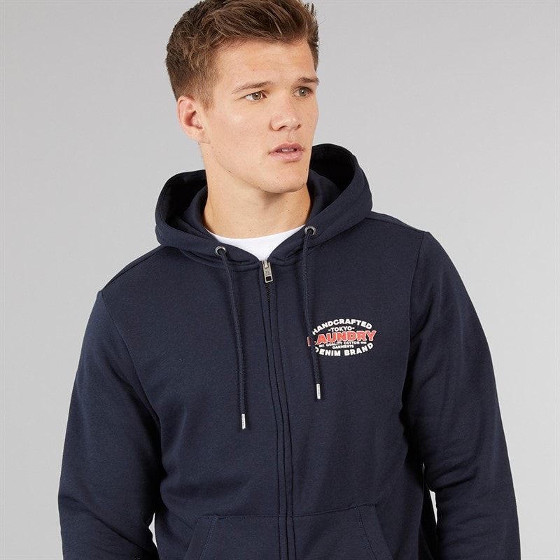 Tokyo Laundry Mens Stonefall Zip Through Hoodie Navy - Image 3