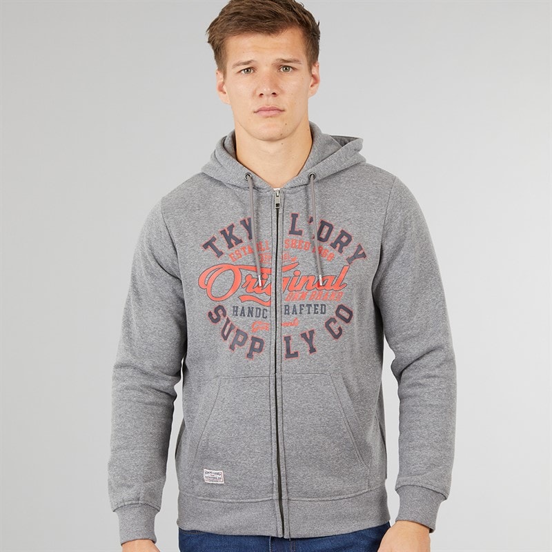 Tokyo Laundry Mens Ripon Zip Through Hoodie Mid Grey Marl - Image 3