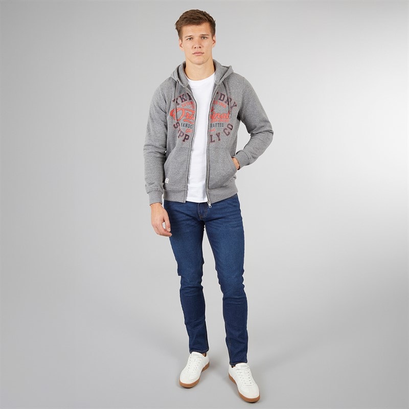 Tokyo Laundry Mens Ripon Zip Through Hoodie Mid Grey Marl - Image 4