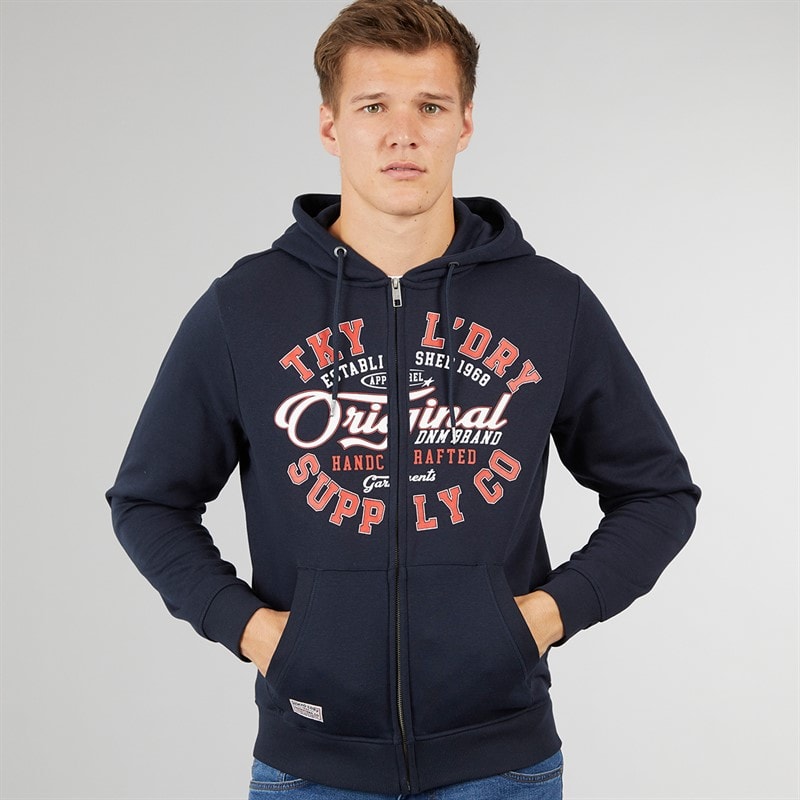 Tokyo Laundry Mens Ripon Zip Through Hoodie Navy - Image 3