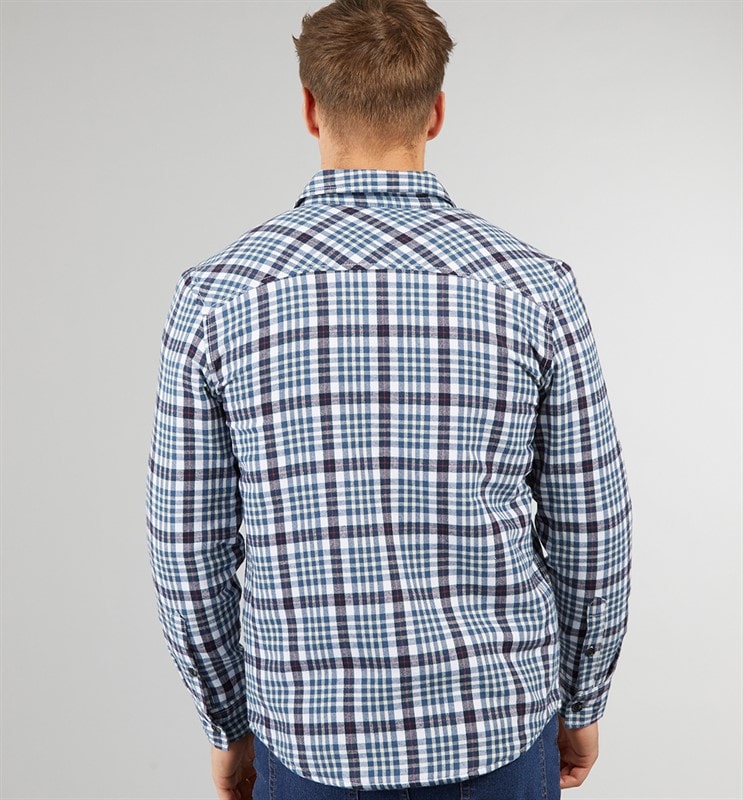 Tokyo Laundry Mens Sawatch Sherpa Lined Long Sleeve Shirt Blue/Navy Check - Image 2