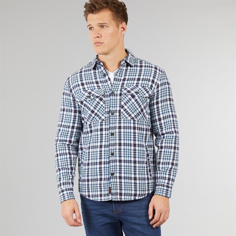 Tokyo Laundry Mens Sawatch Sherpa Lined Long Sleeve Shirt Blue/Navy Check - Image 3