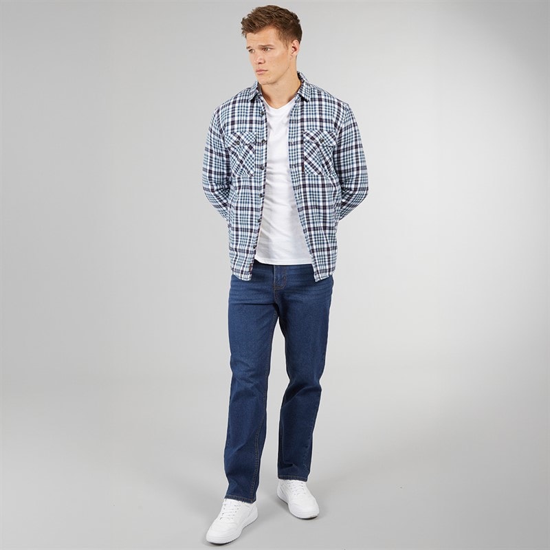 Tokyo Laundry Mens Sawatch Sherpa Lined Long Sleeve Shirt Blue/Navy Check - Image 4
