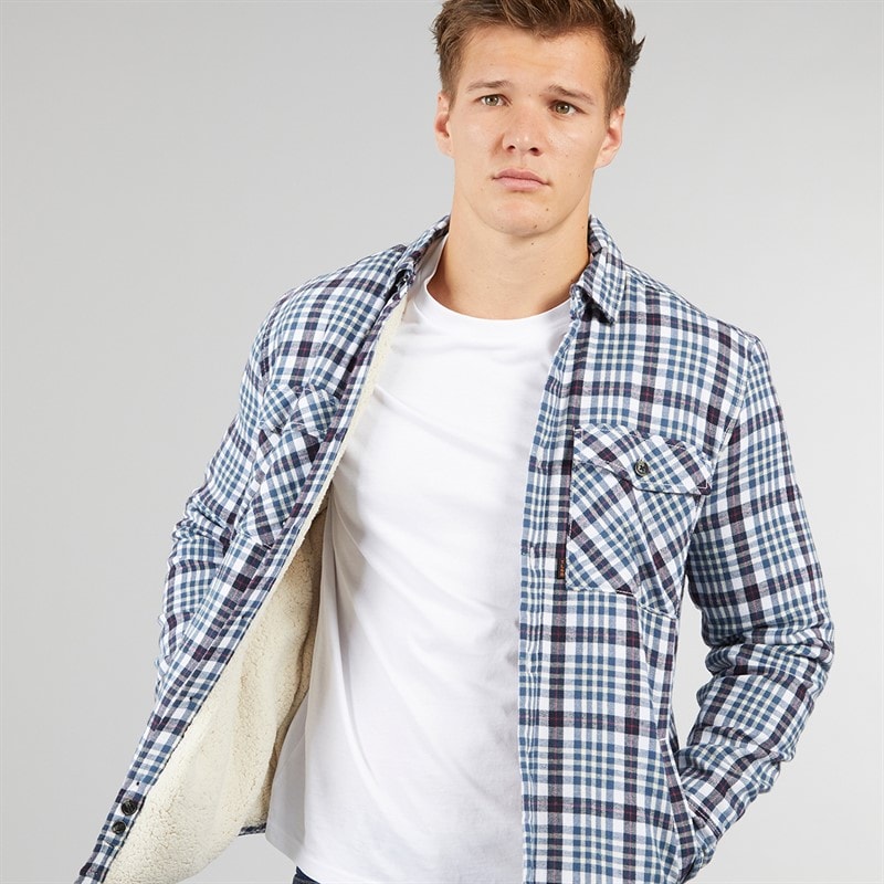 Tokyo Laundry Mens Sawatch Sherpa Lined Long Sleeve Shirt Blue/Navy Check - Image 5