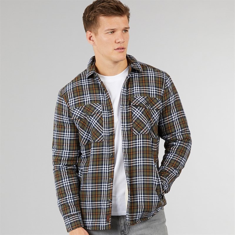 Tokyo Laundry Mens Sawatch Sherpa Lined Long Sleeve Shirt Navy/Khaki Check - Image 1