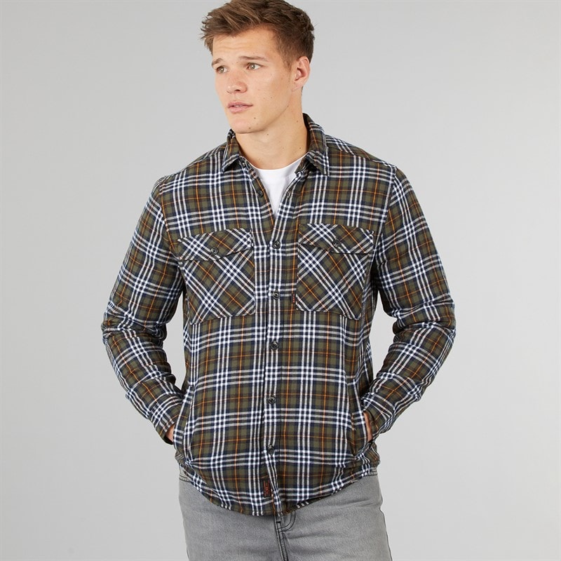 Tokyo Laundry Mens Sawatch Sherpa Lined Long Sleeve Shirt Navy/Khaki Check - Image 3