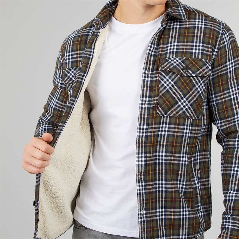 Tokyo Laundry Mens Sawatch Sherpa Lined Long Sleeve Shirt Navy/Khaki Check - Image 5
