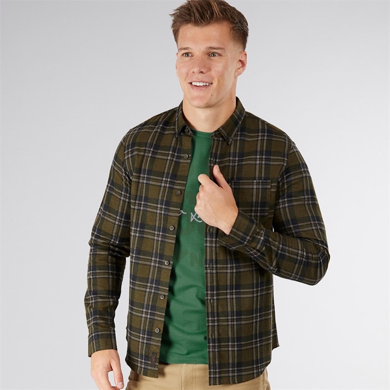 Tokyo Laundry Mens Barklem Long Sleeve Shirt Dark Olive - Image 1